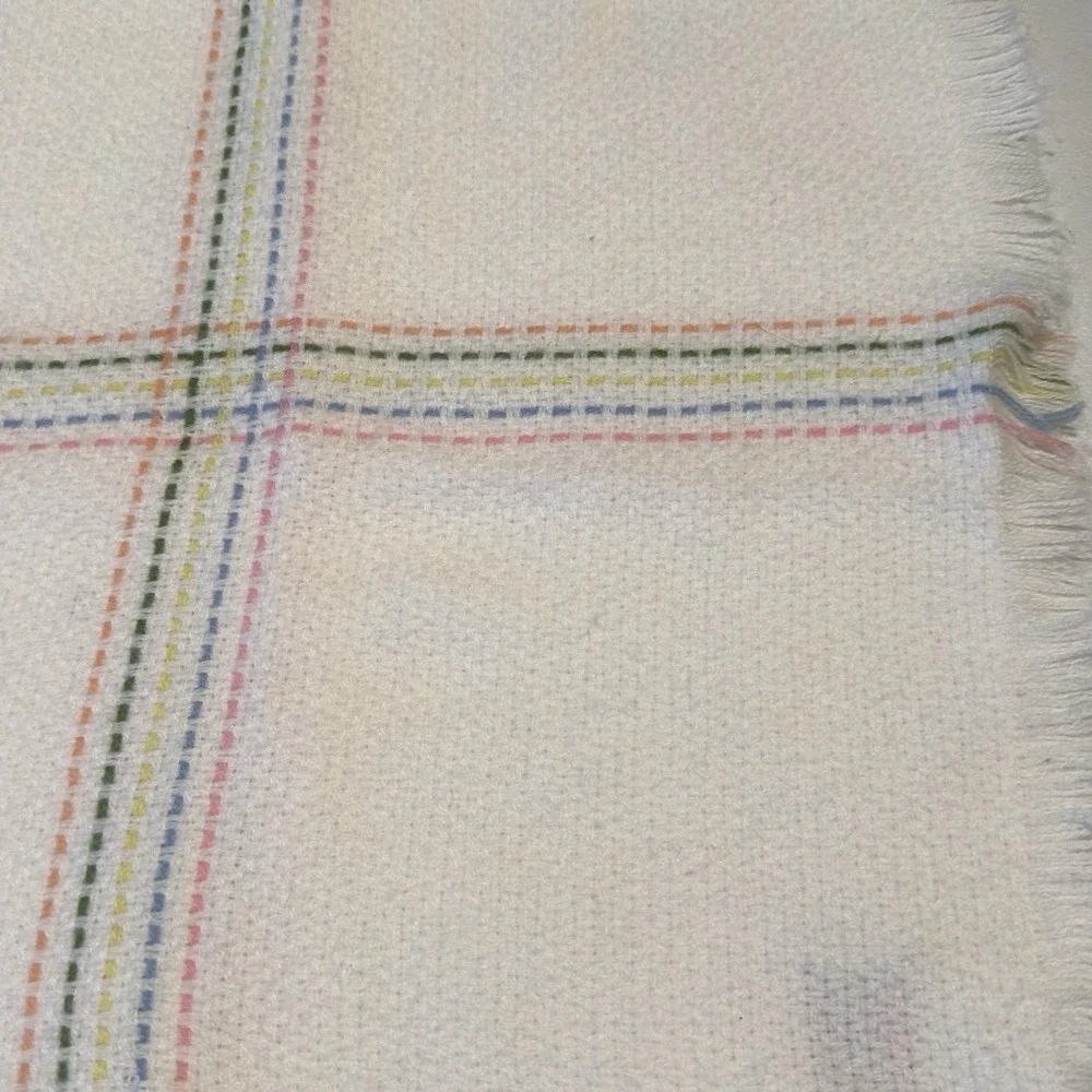 The‎ Three Weavers Handwoven Rainbow Fringed Baby Blanket Orlon Acrylic Vintage